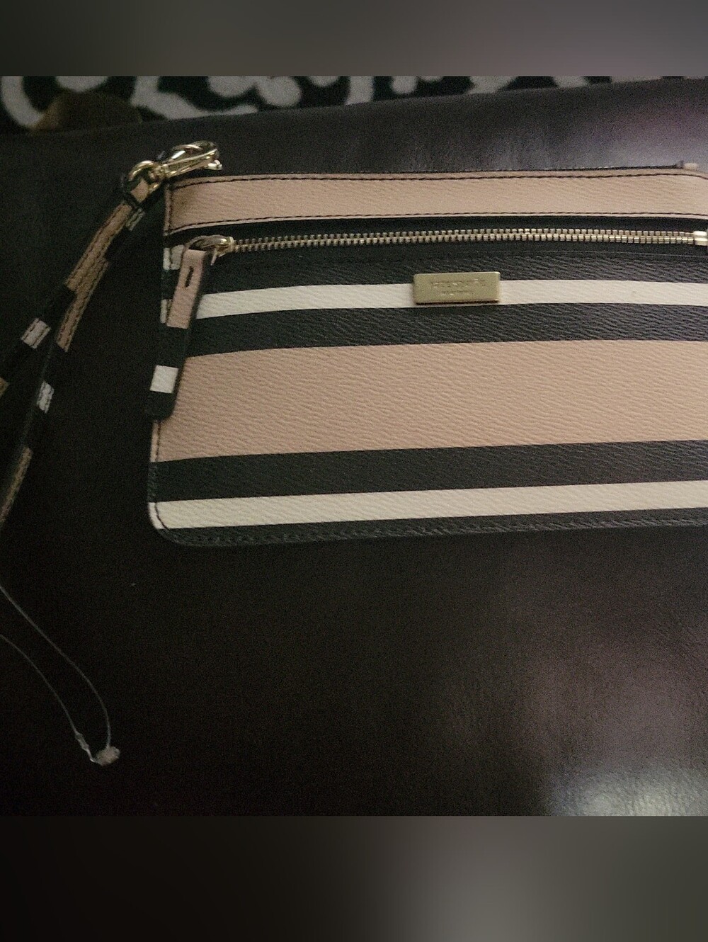 Kate Spade Shore Street Ottoman Pink, Black & White Striped Wristlet